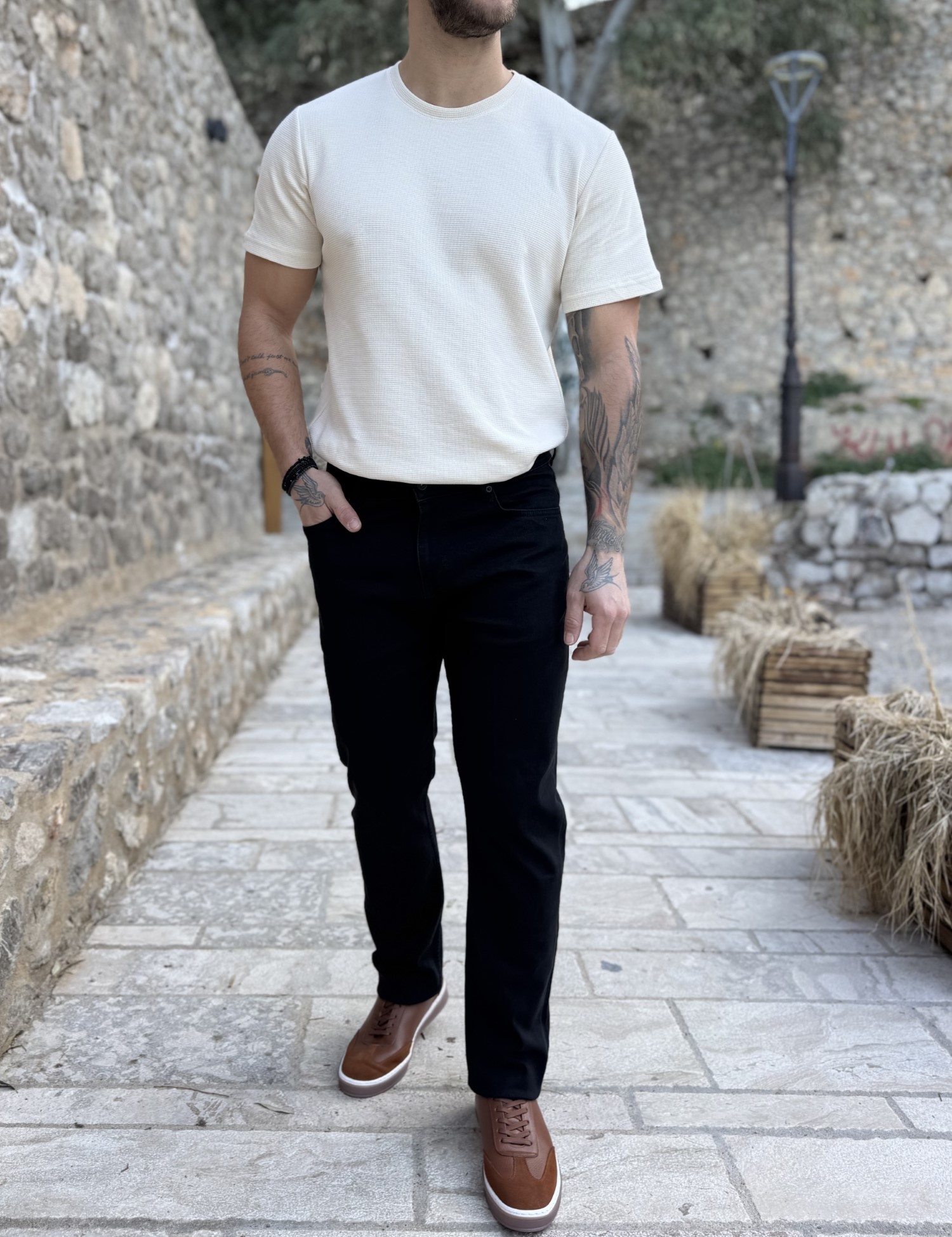 Ανδρικό μαύρο πλυμένο τζιν ελαστικό σε ίσια γραμμή με φερμουάρ LC17692 φωτογραφία